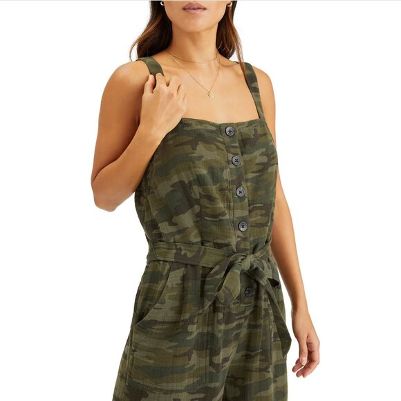 Sanctuary Breezy Cotton Green Camo-Print Sleeveless Jumpsuit Size Medium - Picture 3 of 8